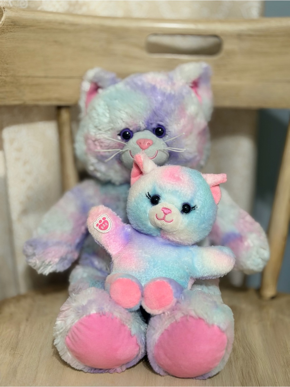 Build-A-Bear Matching Tie Dye Rainbow Cat Set Mom & Baby